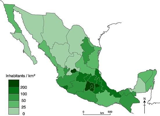 hartă densitatea populației din Mexic