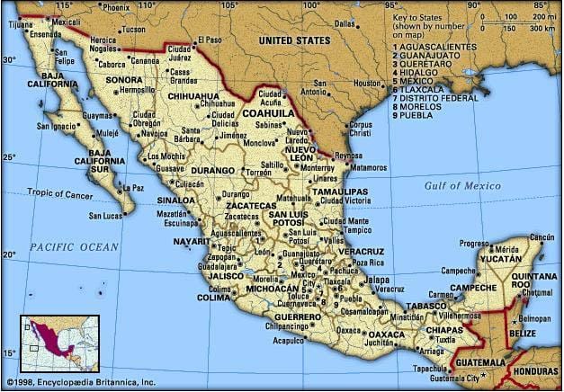 harta de est, Mexic