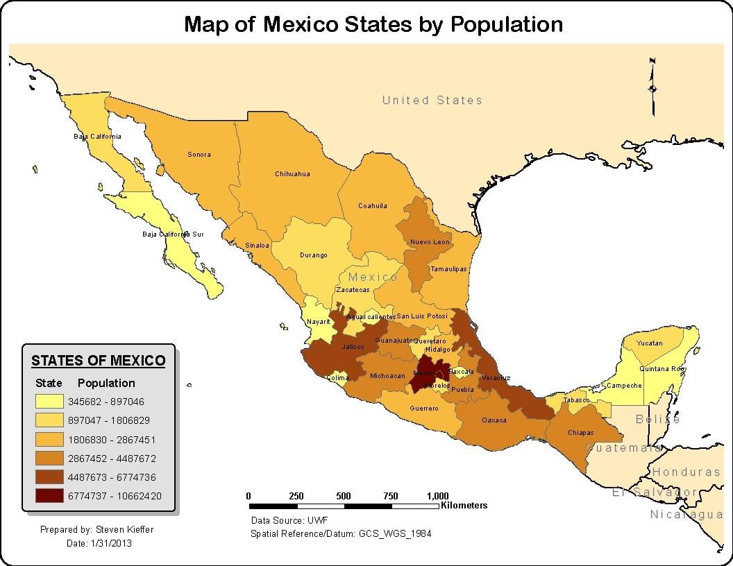 Mexic harta populației