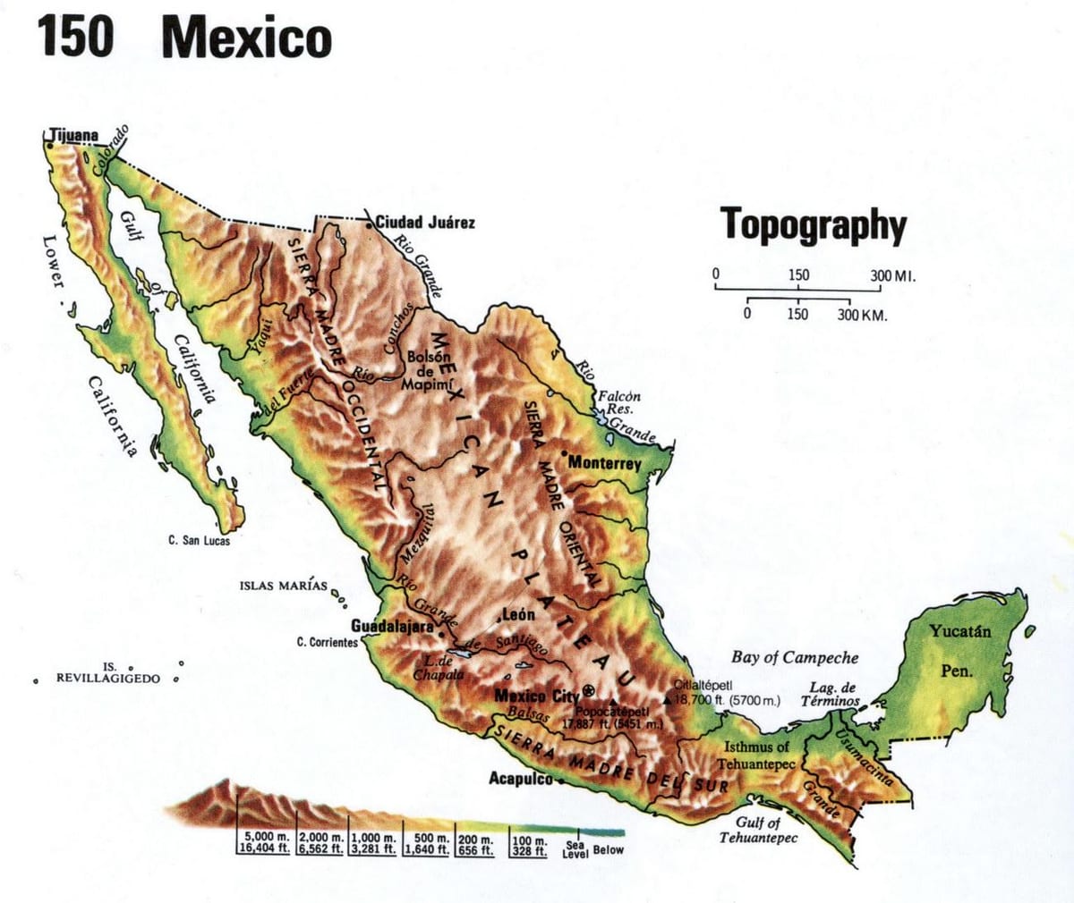 Mexic hartă topografică