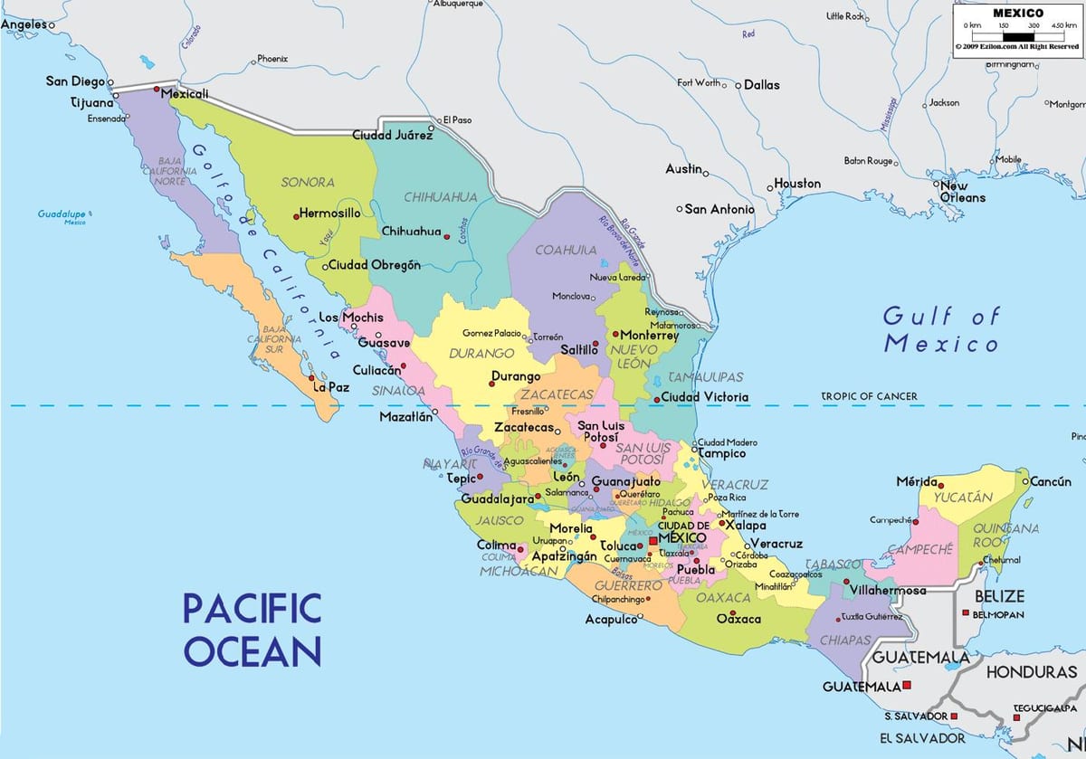 o hartă a Mexicului membre