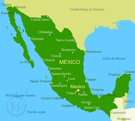 coasta de vest a Mexicului hartă