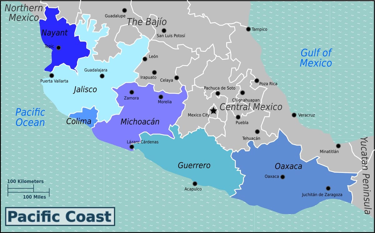 harta de pe coasta pacificului din Mexic