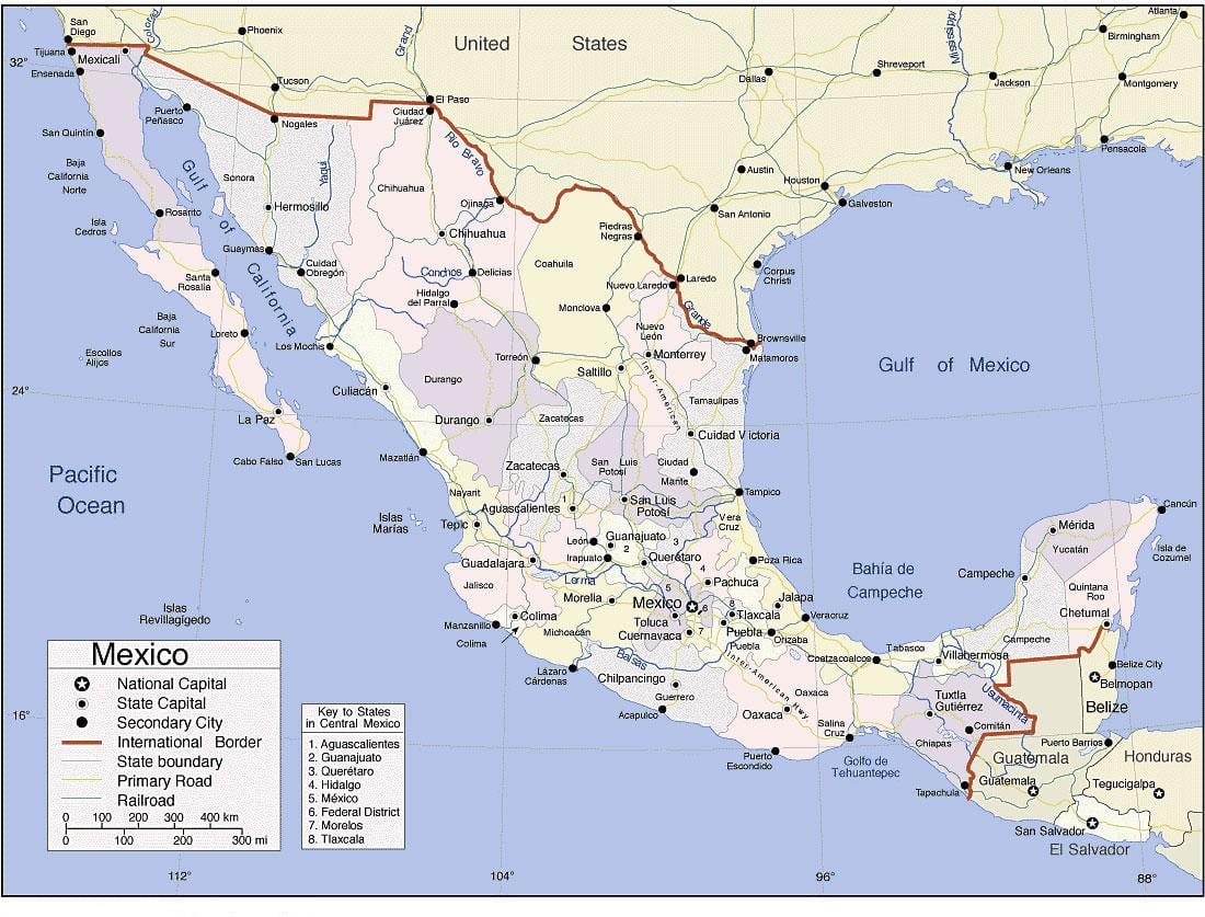 harta Mexic, pe coasta pacificului statiuni