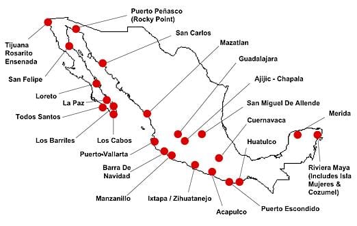 harta Mexic destinații