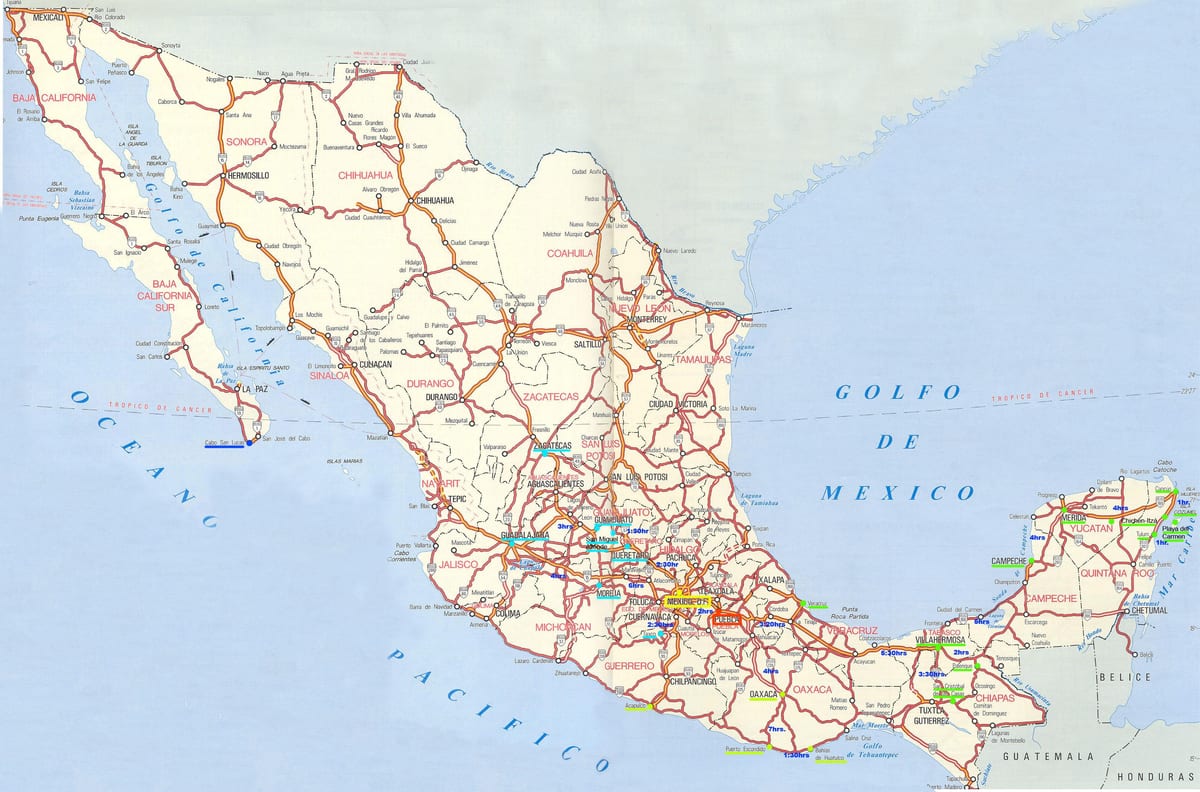 harta Mexic drumuri