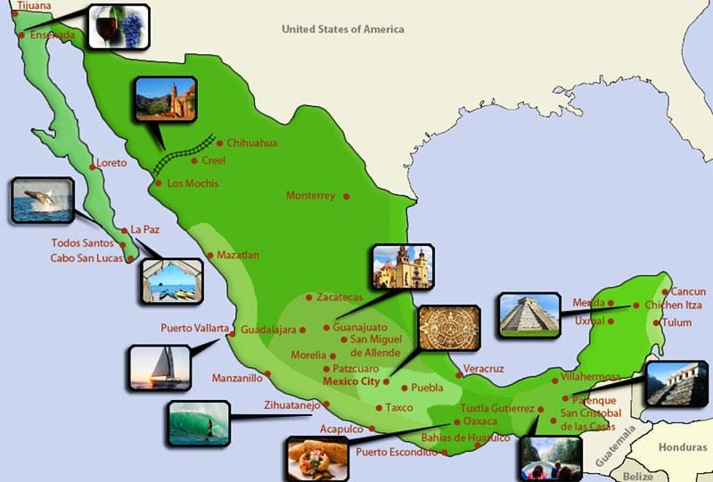 harta turistică Mexic