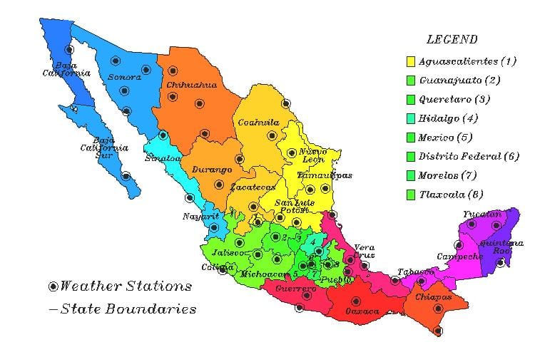 hartă starea vremii din Mexic