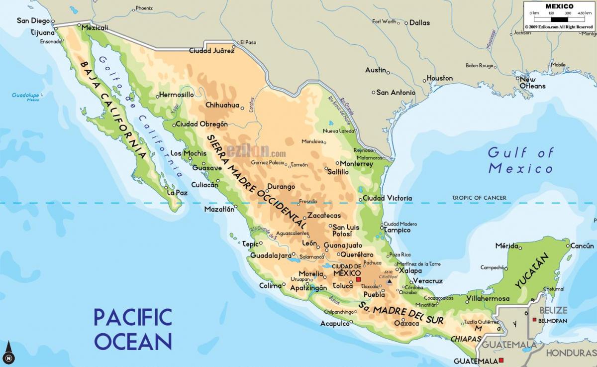 Mexic harta fizică