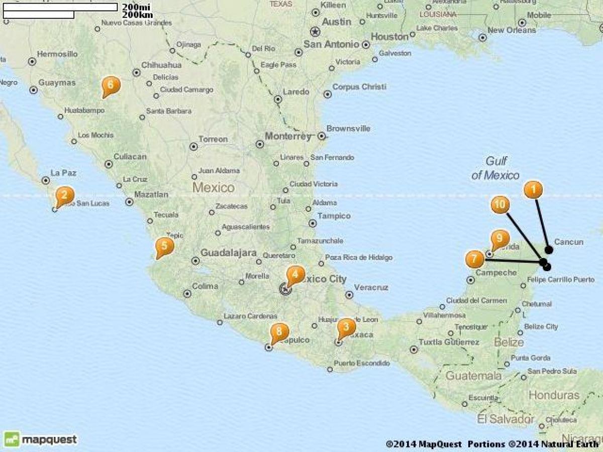 hartă de locuri de vacanta din Mexic
