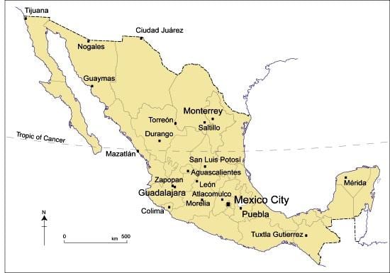 harta marilor orașe din Mexic