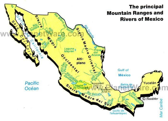 harta Mexic lanțuri muntoase