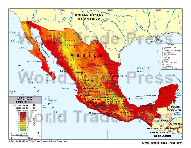 harta Mexic temperatura