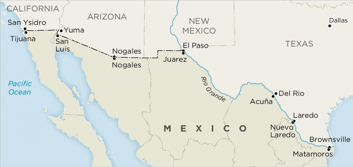 sua și Mexic frontieră hartă