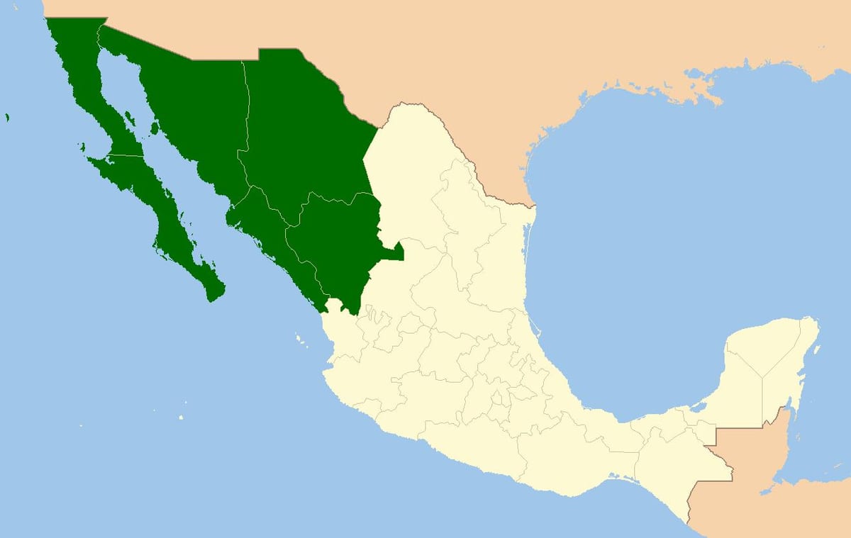 harta din nord-vestul Mexicului