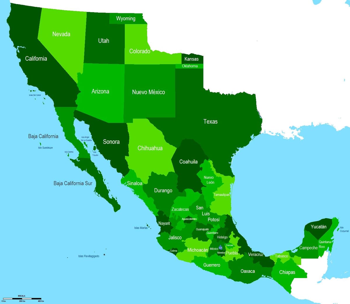 harta de sud-vest Mexic