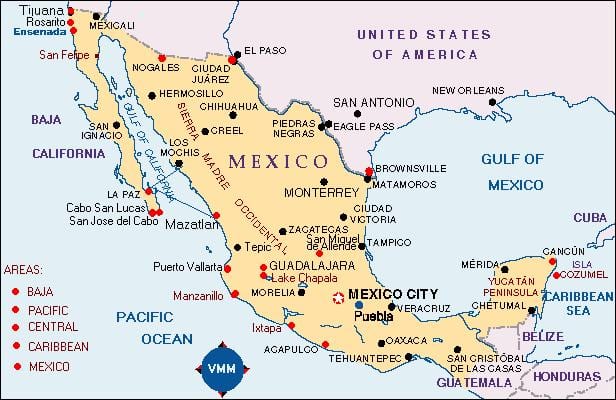 harta Mexic locuri de vacanta