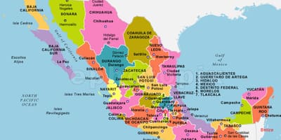 Mexic hartă cu statele și capitalele