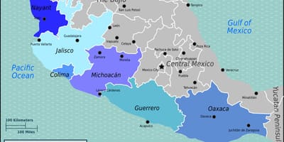 Harta de pe coasta pacificului din Mexic