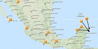 Hartă de locuri de vacanta din Mexic