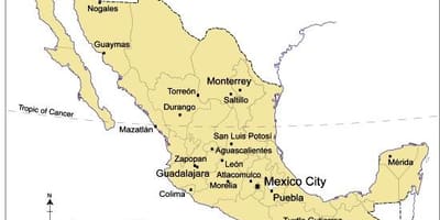 Harta marilor orașe din Mexic