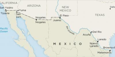 Sua și Mexic frontieră hartă